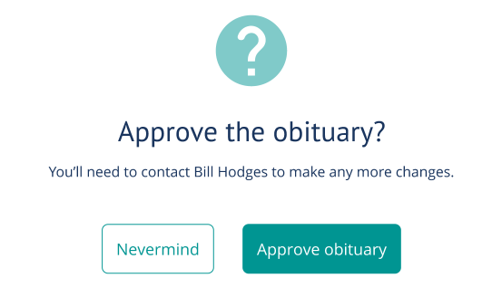 Approve the obituary pop-up