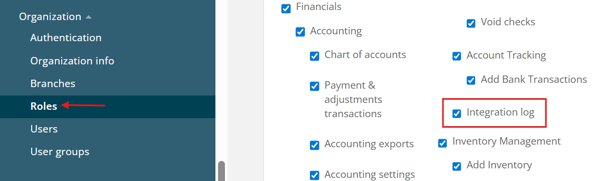 Integration log permission checkbox