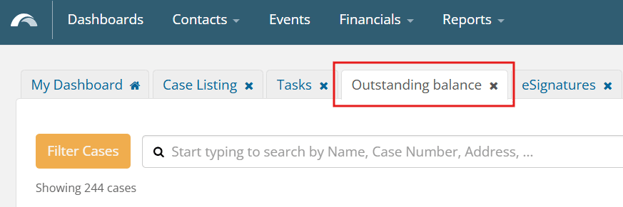 Outstanding balance dashboard tab