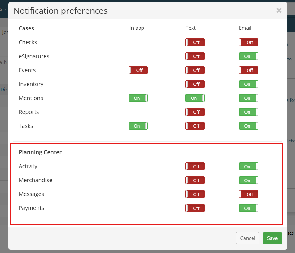 Manage Planning Center notifications