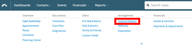 Navigate to the Funeral Options page