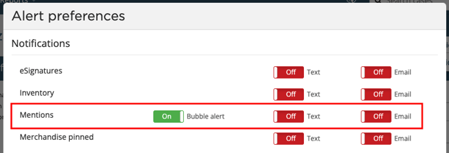 Alert preferences toggles