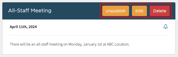 You can also un-publish, edit, or delete a message using the corresponding buttons if needed.