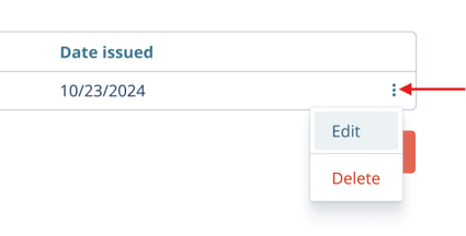 Ellipsis icon next to existing license showing options for edit and delete