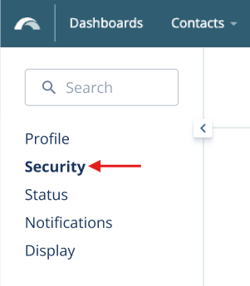 Security selected in left menu