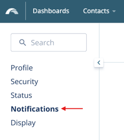Notifications selected in left menu