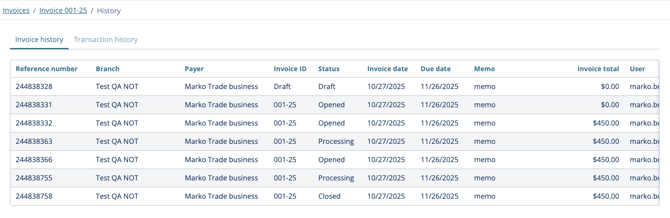 history details results view
