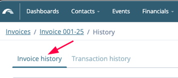 To see detailed&nbsp;history&nbsp; >&nbsp; open either the invoice history tab or transaction history tab