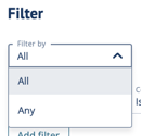 Choose whether you're filtering&nbsp;All&nbsp;or Any