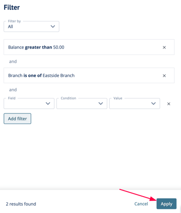 Add additional filters (as needed) > Apply
