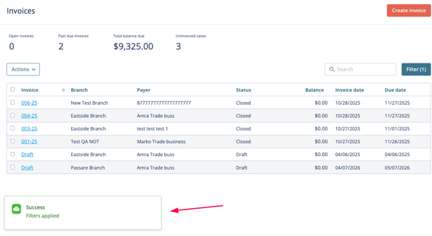 You'll see a confirmation message and filter results once filters have been applied successfully