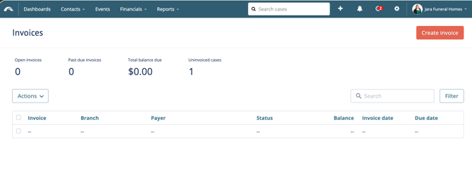 View of the new invoices page