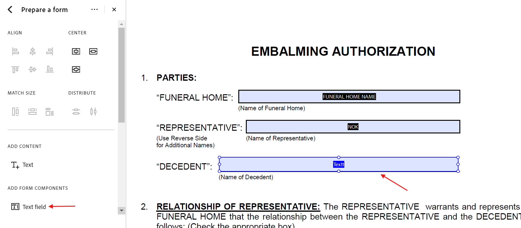 PDF form using Prepare a form tool to update tag name