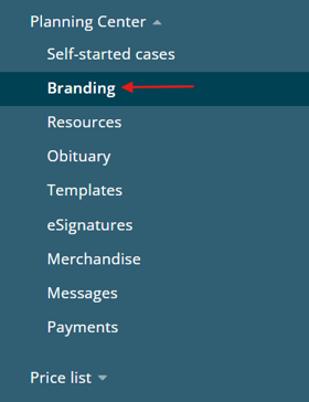 Admin settings sidebar