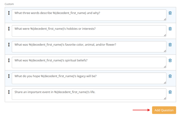 List of customizable Planning Center questions