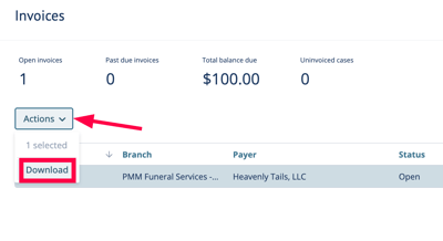 Actions menu drop-down opened > Download