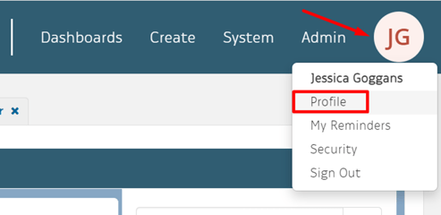 Profile dropdown