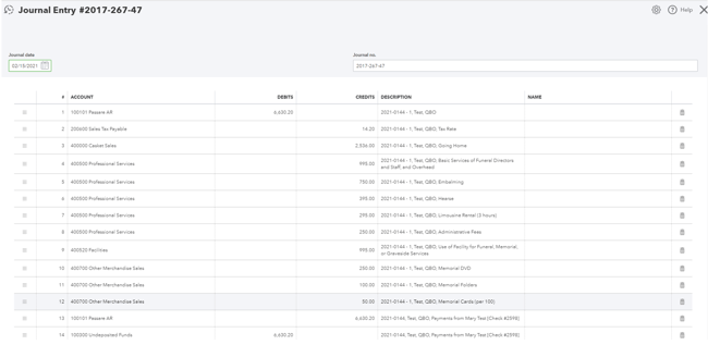 Journal entry details in QuickBooks