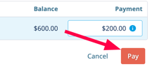 Pay button with red arrow pointing to it