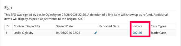 On the Goods & Services page, there's&nbsp;a new Invoice&nbsp;column located in the Sign case section.  Invoice links tied to this case are listed in the new&nbsp;Invoice column.