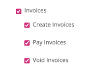 Under System > Financials&nbsp;you can grant permissions to access:  Invoices (all),&nbsp; Create invoices, Pay invoices, or Void invoices