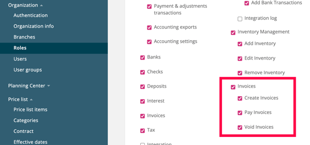 Go to any Role you would like to grant Invoicing permissions&nbsp; > System&nbsp; >&nbsp; Financials