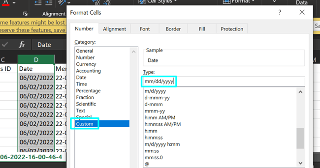 Add custom format for cells in Excel