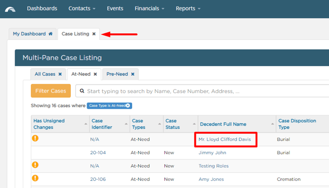 Select case from Case Listing