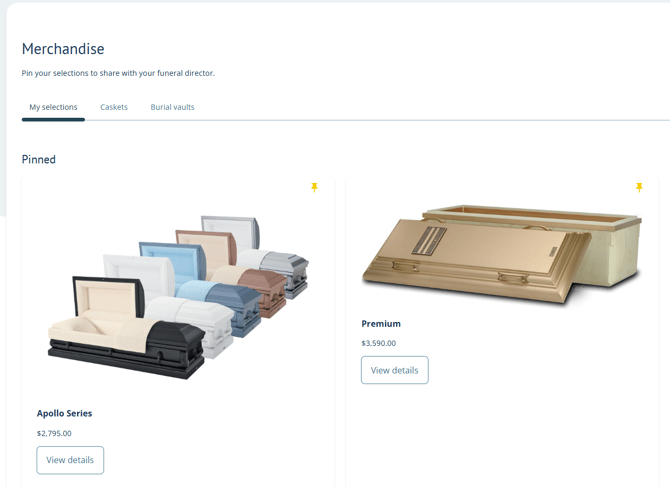 Merchandise pinning page