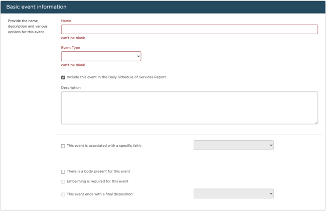 basic event information box