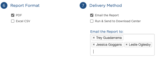 report format and delivery method options