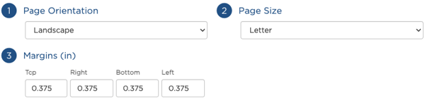 page orientation, page size, and margins options