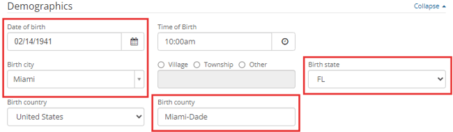 Birth information under Demographics section