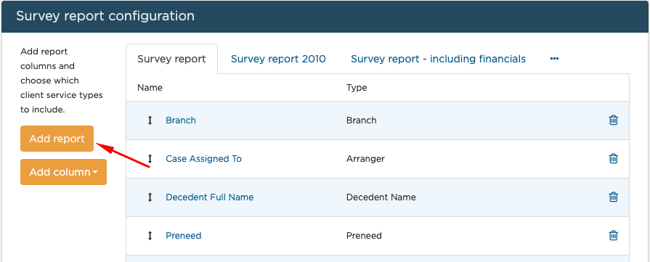 Survey report configuration section
