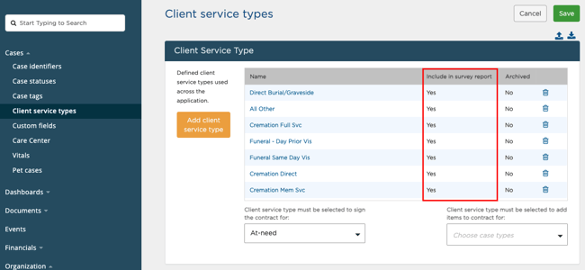 client service types page