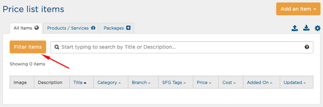 filter items button