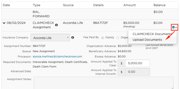 upload documents option