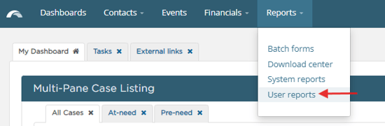 Reports > User reports