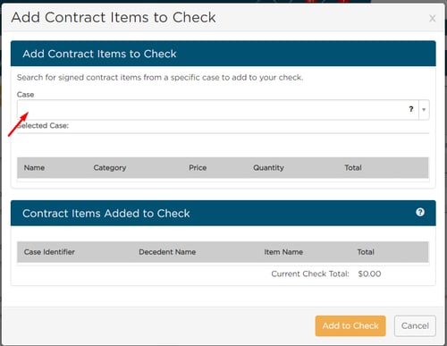 Add Contract Items modal