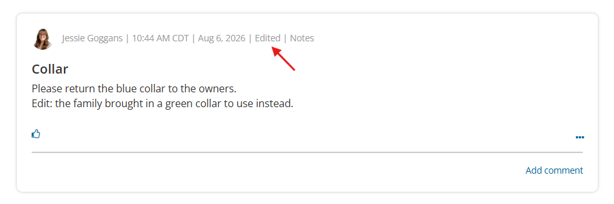 An edited note showing 'Edited' in the note's timestamp