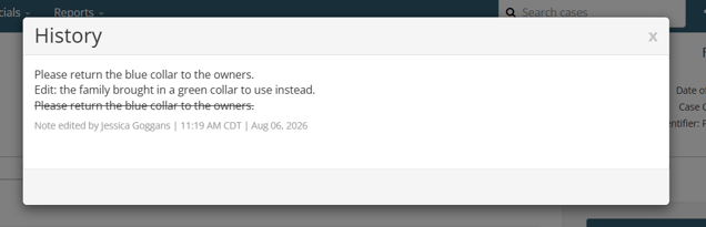 Edited note history modal
