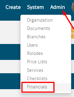Admin > Financials