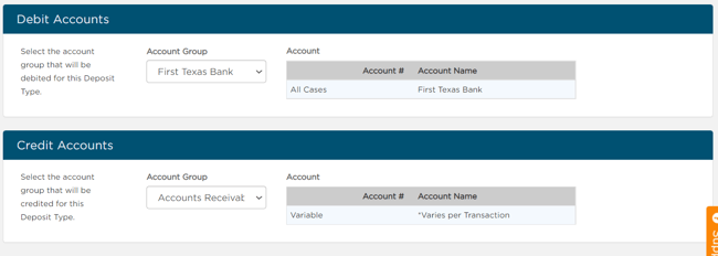 Select Debit and Credit accounts for batch deposit transaction