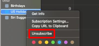 right click on calendar and select unsubscribe to remove connection