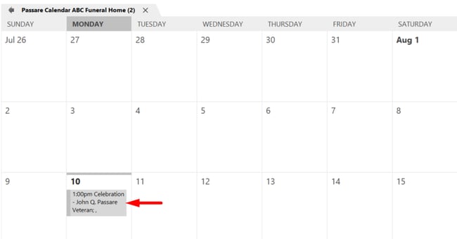 image showing the event in the calendar app