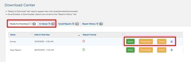 Ready for Download and In-Queue section in Download Center