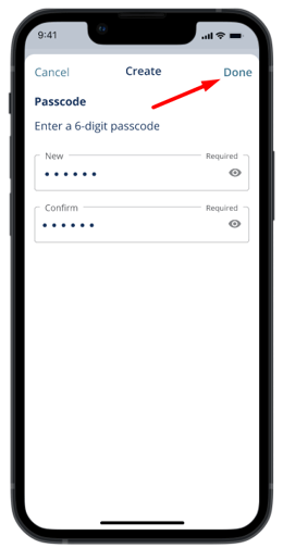Passcode setup page
