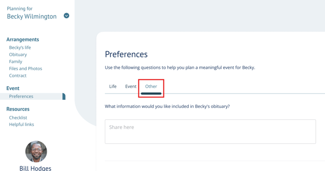 Preferences page of Planning Center showing the Other tab questions