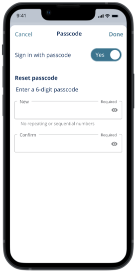 Passcode settings page