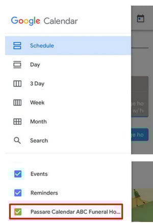 Google calendar mobile app view